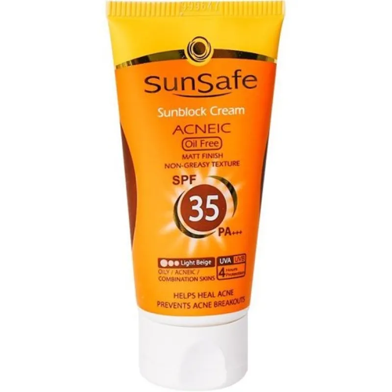 کرم ضد آفتاب رنگی بژ متوسط فاقد چربی ACNEIC SPF۳۵ سان سیف ۵۰ میلی لیتر