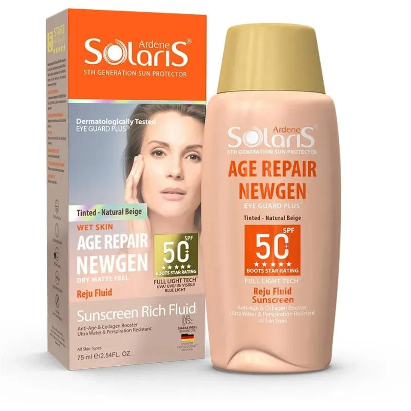 فلوئید ضد آفتاب و ضد چروک SPF۵۰ سولاریس آردن بژ طبیعی  مدل Age Repair Newgen